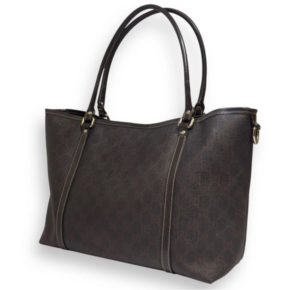 Gucci Vintage GG Supreme Tote Bag Shoulder Bag Brown PVC & Leather Large - Picture 6 of 13